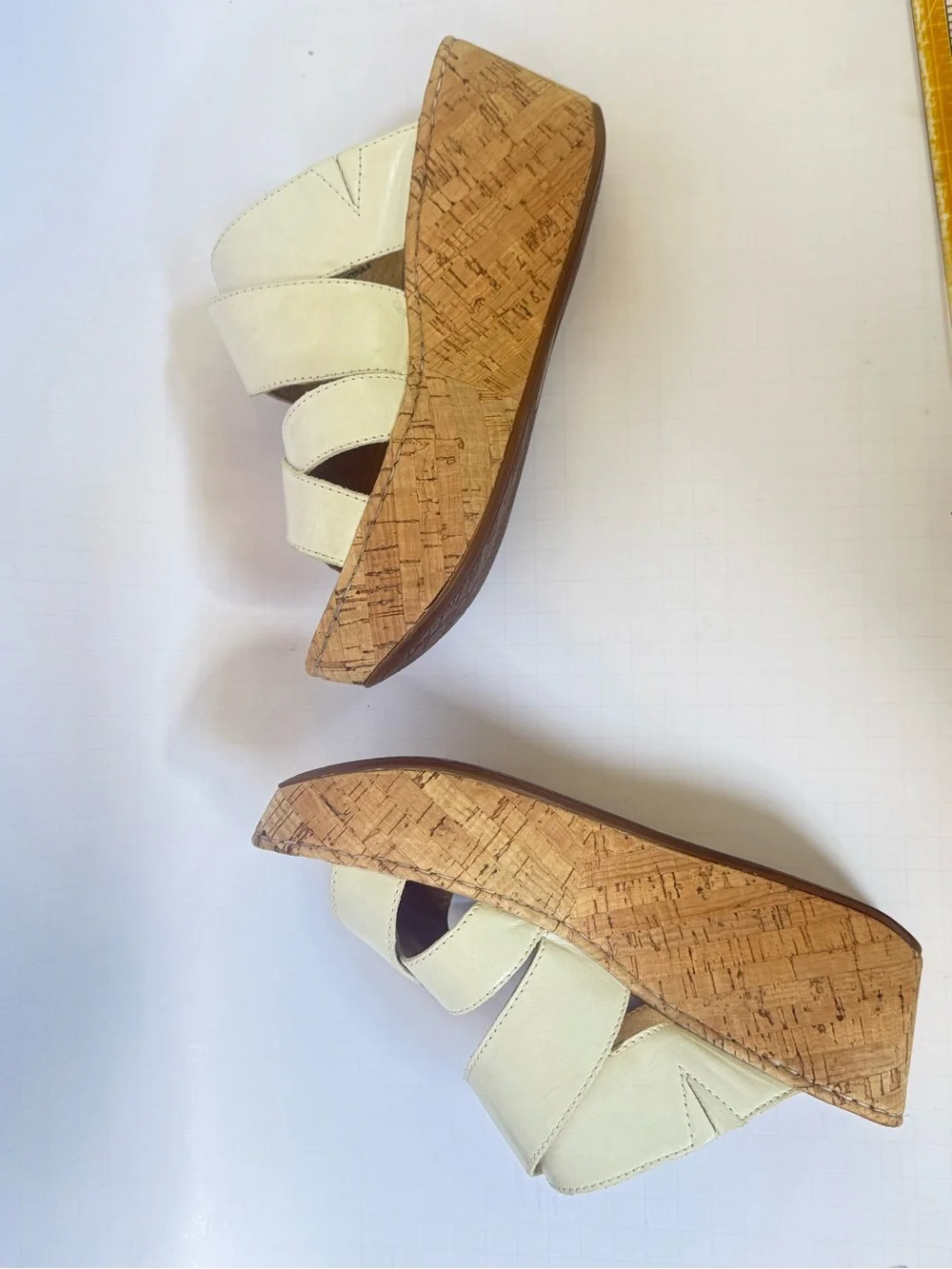 Born Cream Leather Cork Wedge Slide Sandals